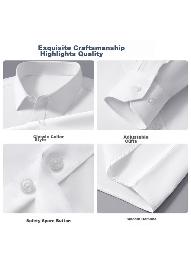 MIIOW Men'S Long-Sleeve Business Formal Shirt, White Work Uniform, Casual Shirt, Light Blue, L - Image 5