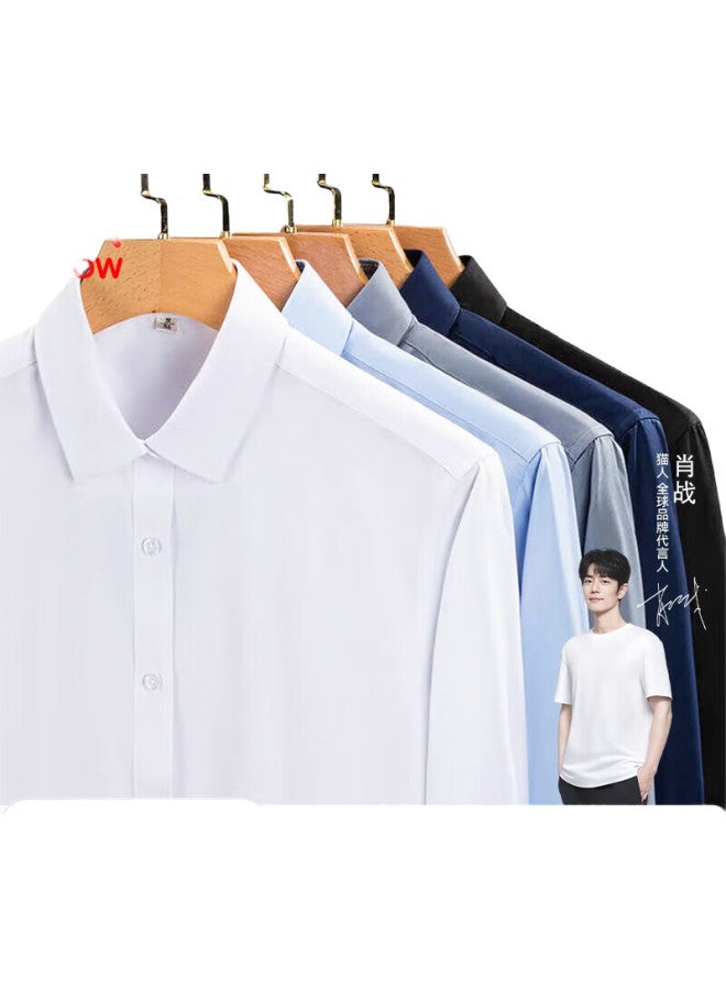 MIIOW Men'S Long-Sleeve Business Formal Shirt, White Work Uniform, Casual Shirt, Light Blue, L - Image 3