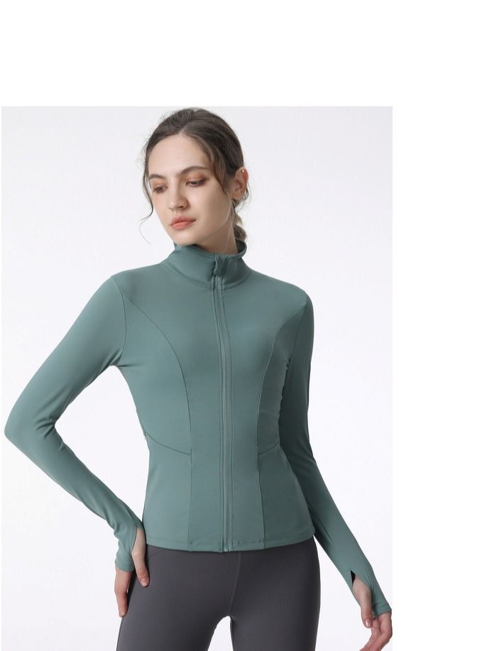 ملابس يوجا جري سريعة الجفاف بأكمام طويلة خضراء