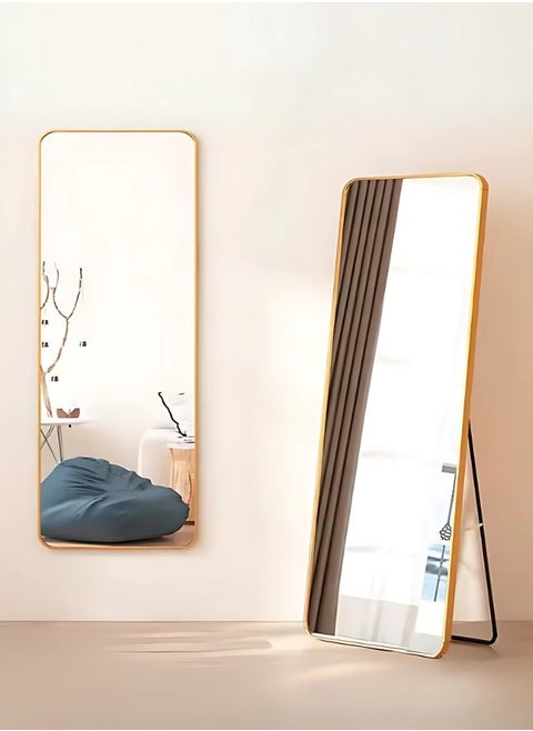 Full-Length Mirror 155x45cm, Arched Aluminum Alloy Frame, Gold Standing Dressing Mirror, Wall Mounted or Leaning Design for Bedroom, Living Room, Locker Room