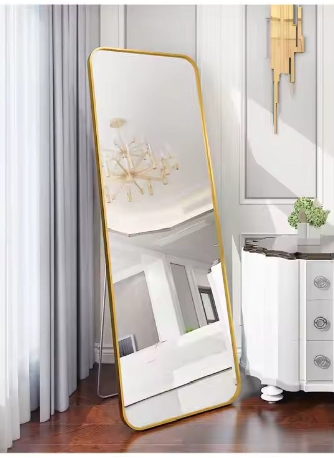 Maria - Full-Length Mirror 155x45cm, Arched Aluminum Alloy Frame, Gold Standing Dressing Mirror, Wall Mounted or Leaning Design for Bedroom, Living Room, Locker Room - Image 1