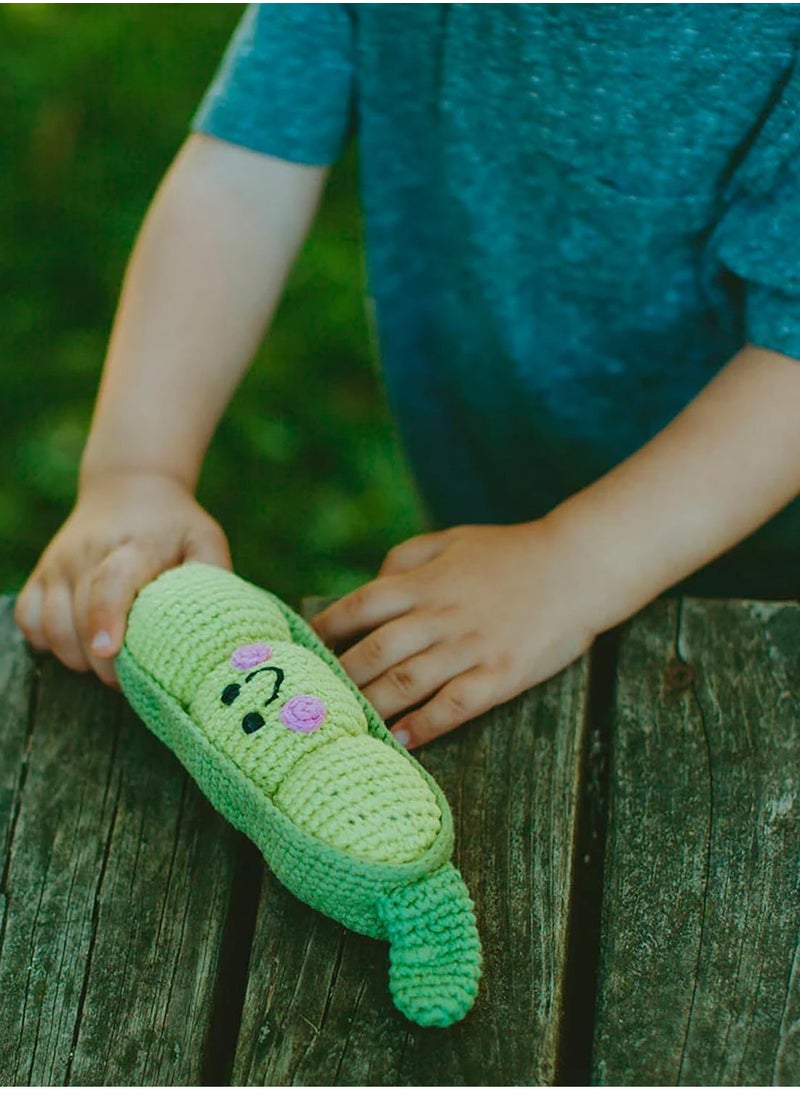Pebble Pebble Handmade Pea pod Green Crochet Fair Trade Imaginative Expressive Premium Stuffed Soft Plush Toy- Gift for Kids- Easily Washable toy for little babies  - Image 3