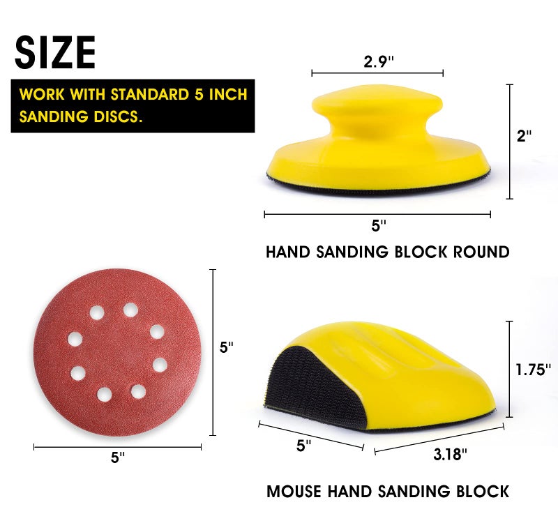 S SATC Sanding Blocks 5 Inch Hook and Loop Sanding Block 2 PCS Round and Mouse Hand Sanding Block for Wood Furniture Restoration Home Arts and Crafts - Image 2