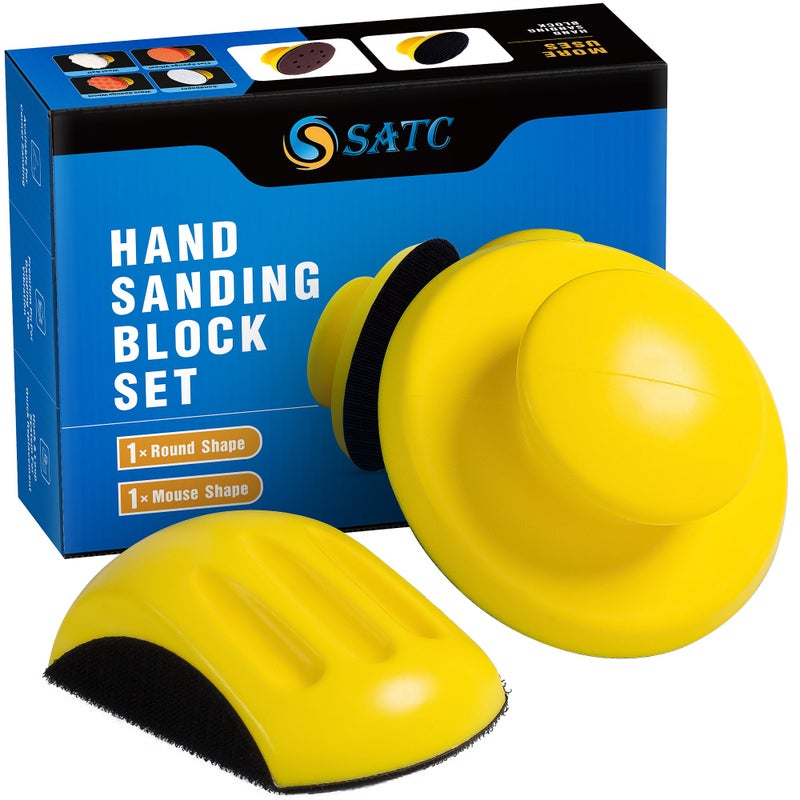 S SATC Sanding Blocks 5 Inch Hook and Loop Sanding Block 2 PCS Round and Mouse Hand Sanding Block for Wood Furniture Restoration Home Arts and Crafts - Image 1