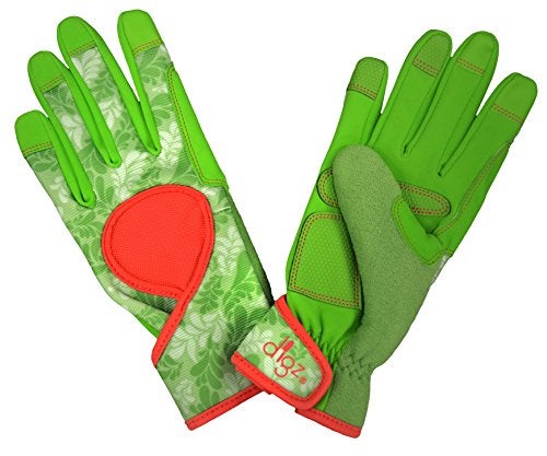 DIGZ 7652 Signature High Performance Women's Gardening Gloves, Work Gloves with Touchscreen Compatible Fingertips, Green Leaves Pattern, Medium - Image 1