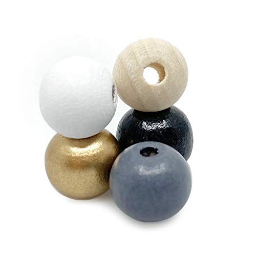 Craft Making Shop Black White Grey Natural and Gold Multicolor Assortment Round Wood Beads 10mm x 9mm Diameter with 3mm Hole, Farmhouse Mix, 500 - Image 2