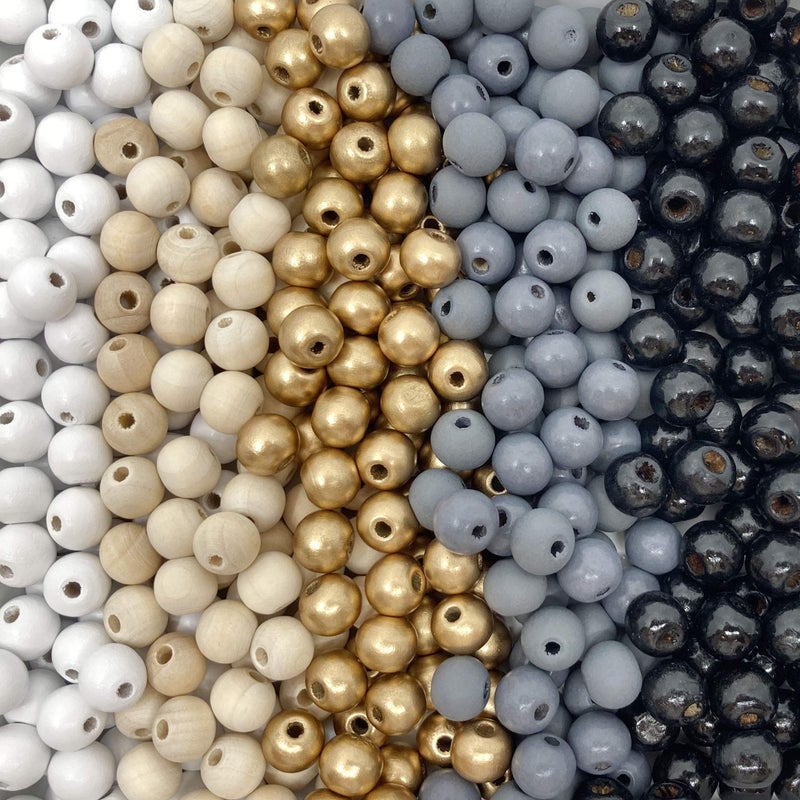 Craft Making Shop Black White Grey Natural and Gold Multicolor Assortment Round Wood Beads 10mm x 9mm Diameter with 3mm Hole, Farmhouse Mix, 500 - Image 3