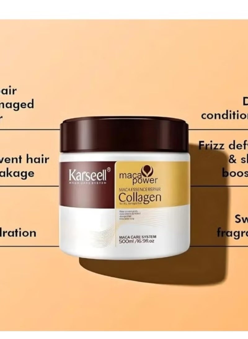 Karseell Maca Power Collagen Mask for Dry and Damaged Hair Treatment and Deep Moisturizing 500ml - Image 2