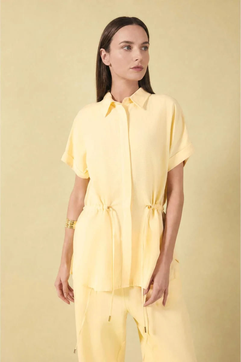 ديفاكتو Regular Fit Resort Neck Linen Blended Short Sleeve Shirt