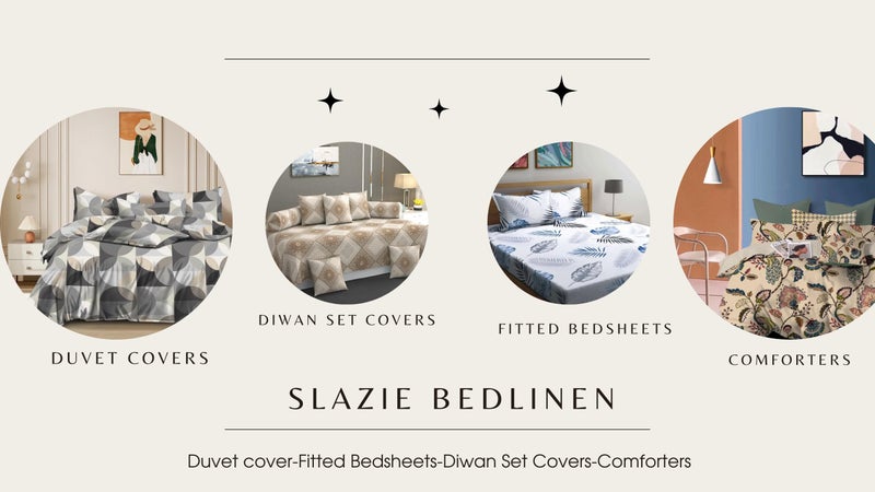 Slazie Cotton Diwan Set Covers |8 Pieces Diwan Cover Set|300 TC Fabric| Pure Cotton Printed Deewan Set (1 Single Bedsheet, 2 Bolster Covers, 5 Cushion Covers)|Beige Zigzag |SZDS 033 - Image 4