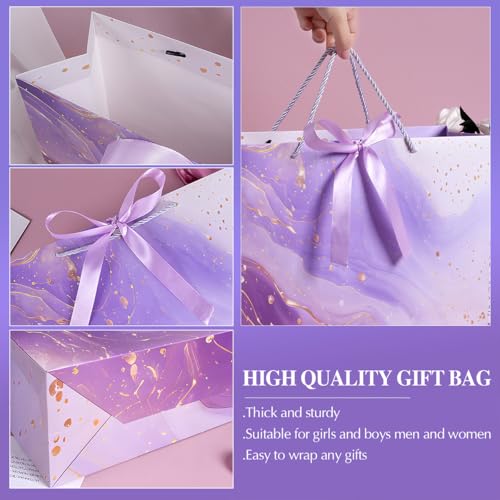 MAMUNU Purple Gift Bags, 2PCS 13” Large Gift Bags with Tissue Paper and Greeting Cards, Gift Bag with Handles Bow for Women Girls, Purple Gift Bags for Birthday Wedding Bridal Baby Shower Anniversaries - Image 5