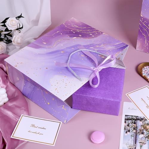 MAMUNU Purple Gift Bags, 2PCS 13” Large Gift Bags with Tissue Paper and Greeting Cards, Gift Bag with Handles Bow for Women Girls, Purple Gift Bags for Birthday Wedding Bridal Baby Shower Anniversaries - Image 2