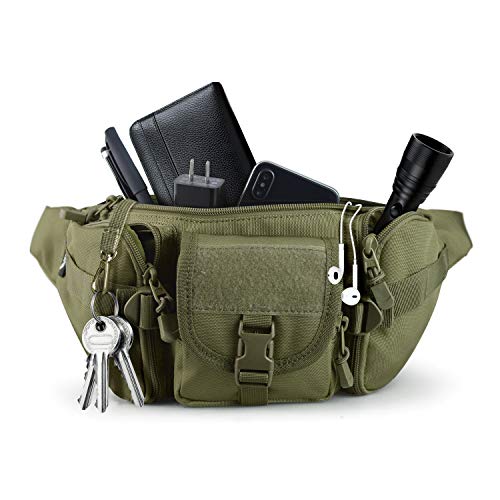 FRTKK Tactical Fanny Pack Military Waist Bag Pack with USA Flag Patch Utility Hip Pack with Adjustable Strap for Outdoors Fishing Cycling Camping Hiking Dog Walking Army green - Image 3