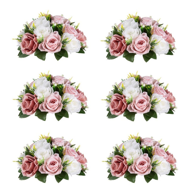 Inweder Flower Centerpieces for Wedding Tables Wedding Table Decorations Dusty Rose  White Flower Balls Centerpieces for Engagement Cerebration Party Center Pieces 6 Packs