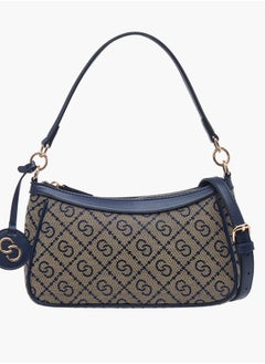 Women Jacquard Monogram Shoulder Bag with Zip Closure