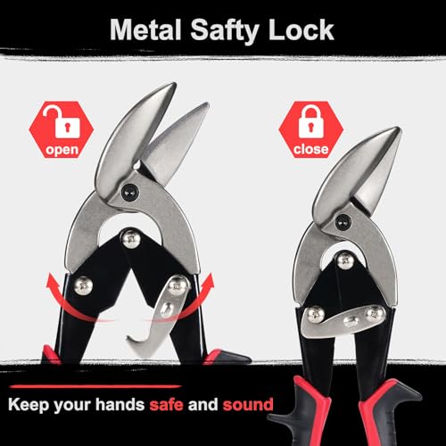 Dekeliy Aviation Tin Snips Set, Straight Heavy Duty Left and Right Tin Cutting Shears, 3-Piece Metal Cutters With Comfort Grips and Safety Latch - Image 3