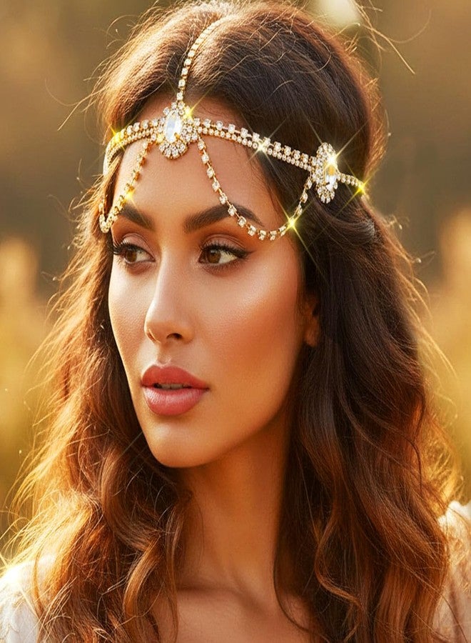 أوكملا سلسلة رأس مرصعة بأحجار الراين الكريستالية من أوكملا، إكسسوارات شعر لحفلات التخرج للنساء (ذهبي، مقاس واحد) - Image 3