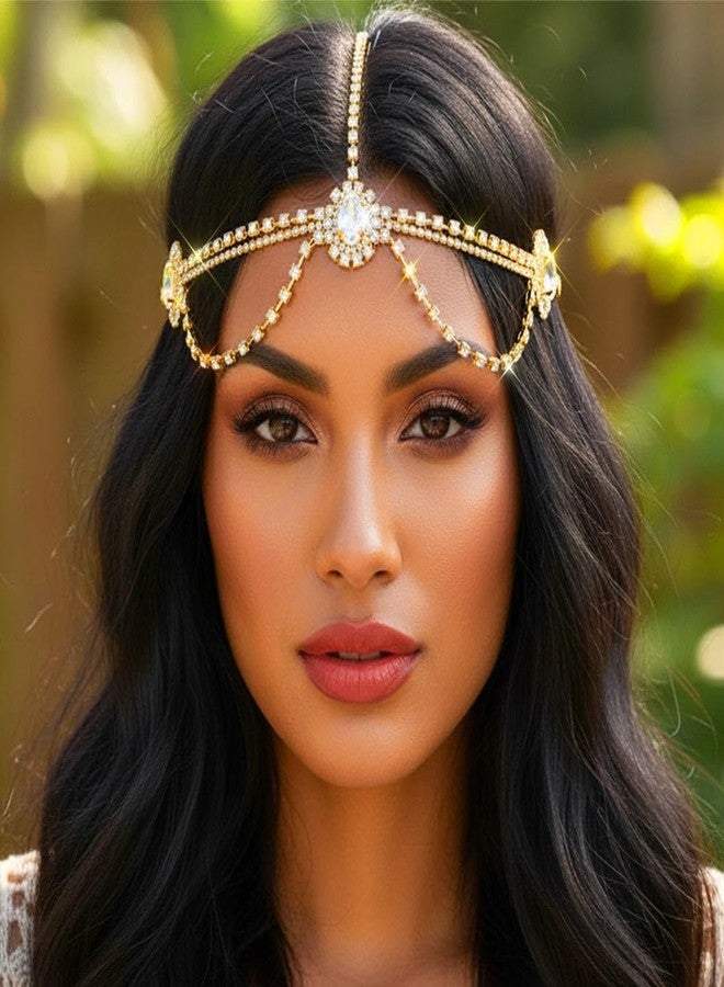 أوكملا سلسلة رأس مرصعة بأحجار الراين الكريستالية من أوكملا، إكسسوارات شعر لحفلات التخرج للنساء (ذهبي، مقاس واحد) - Image 5