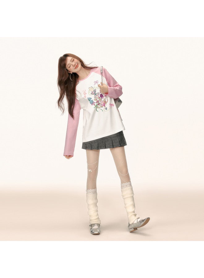 EPTISON Women'S Long Sleeve T-Shirt, Autumn Loose Casual Bow Print Color Block Raglan Sleeve Cotton T-Shirt - Image 4