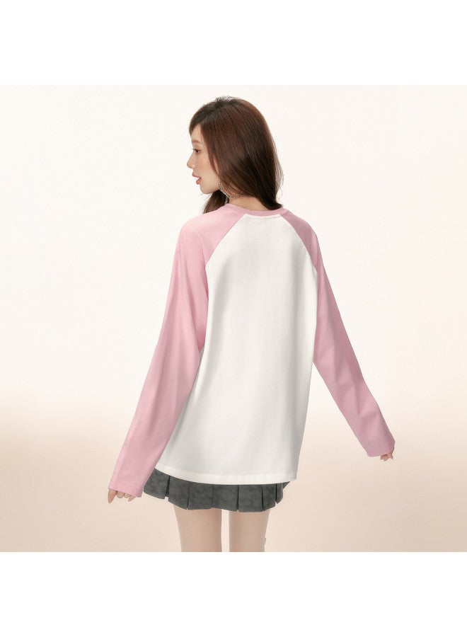 EPTISON Women'S Long Sleeve T-Shirt, Autumn Loose Casual Bow Print Color Block Raglan Sleeve Cotton T-Shirt - Image 5