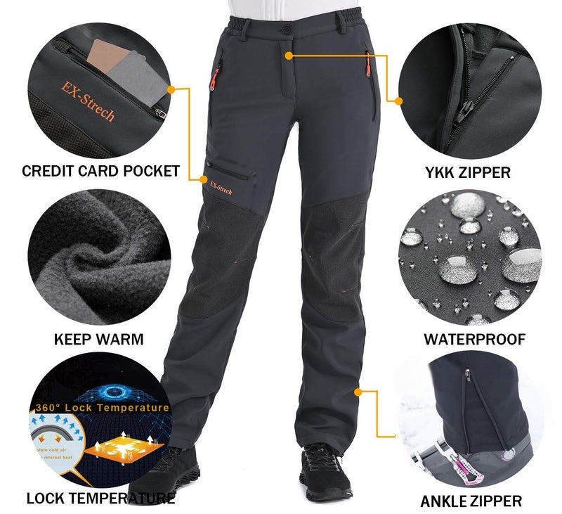 Postropaky Womens Outdoor Snow Ski Pants Waterproof Hiking Insulated Softshell Pants Snowboard Zipper Bottom Leg(Grey8S) - Image 3