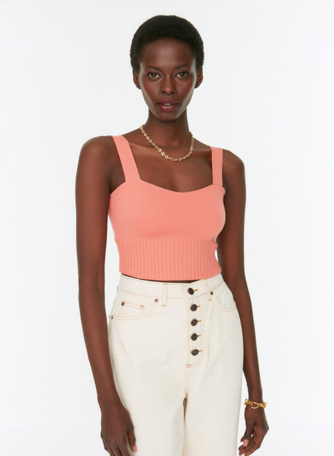 trendyol Coral Heart Neck Crop Knit Blouse  - Image 1