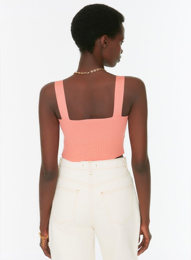trendyol Coral Heart Neck Crop Knit Blouse  - Image 5