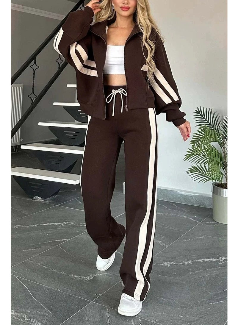2025-2026 Y2K Striped Zip-Up Jacket - Casual Sportswear Set for Women