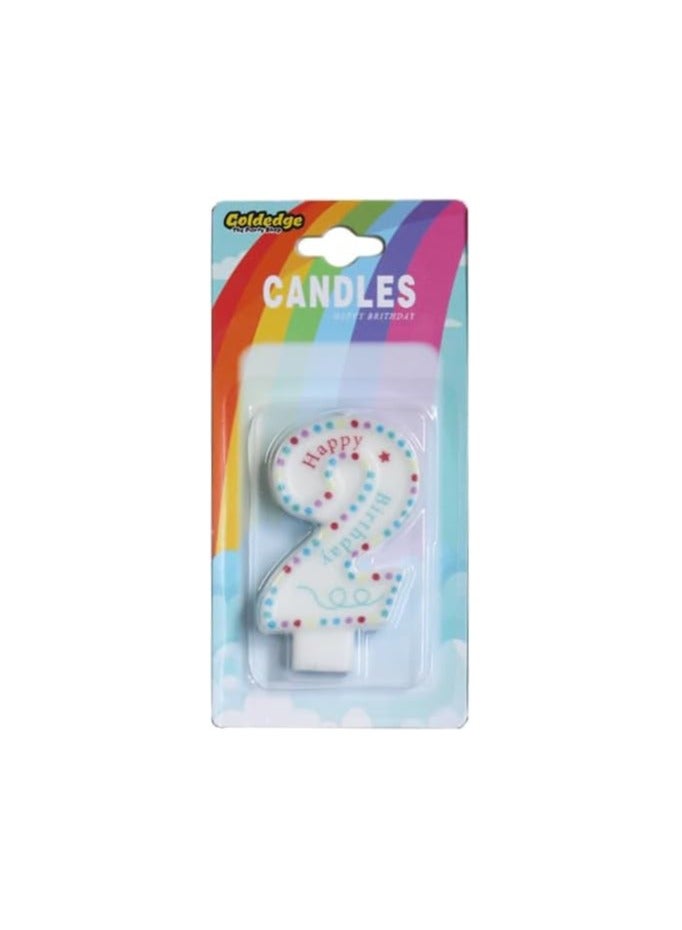 Goldedge Number 2 Happy Birthday Numerical Cake Topper Decoration Party Wedding Anniversary Candle (WHITE) - Image 1