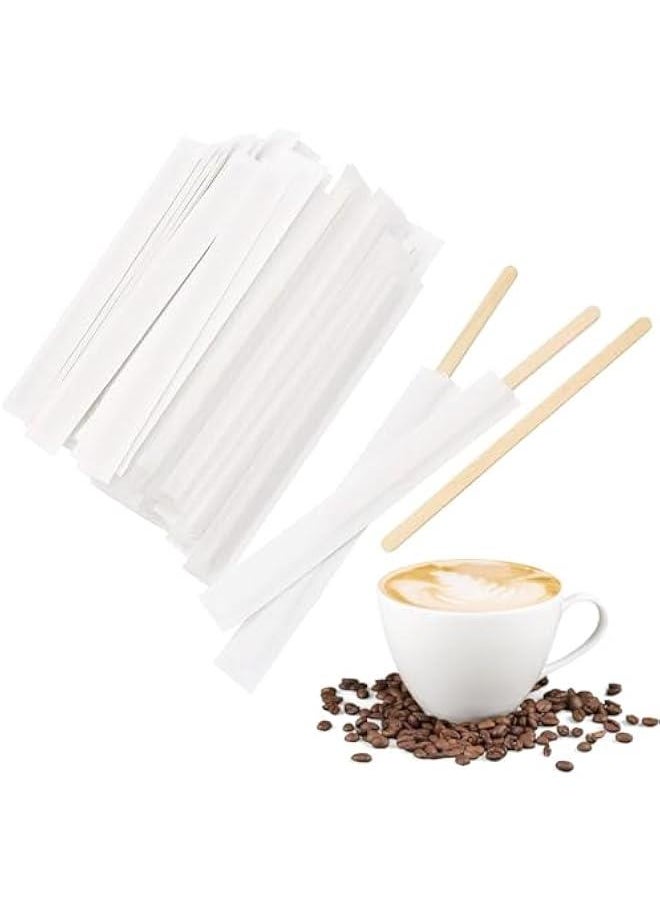HOOKOR 500Pcs Wooden Coffee Stirrers, 5.5 Inch Individually Wrapped Coffee Stir with Paper Wrapped | Disposable Stir Sticks, Crude Wooden Beverage Stirring Stick for Tea, Cream, And Sugar  - Image 1