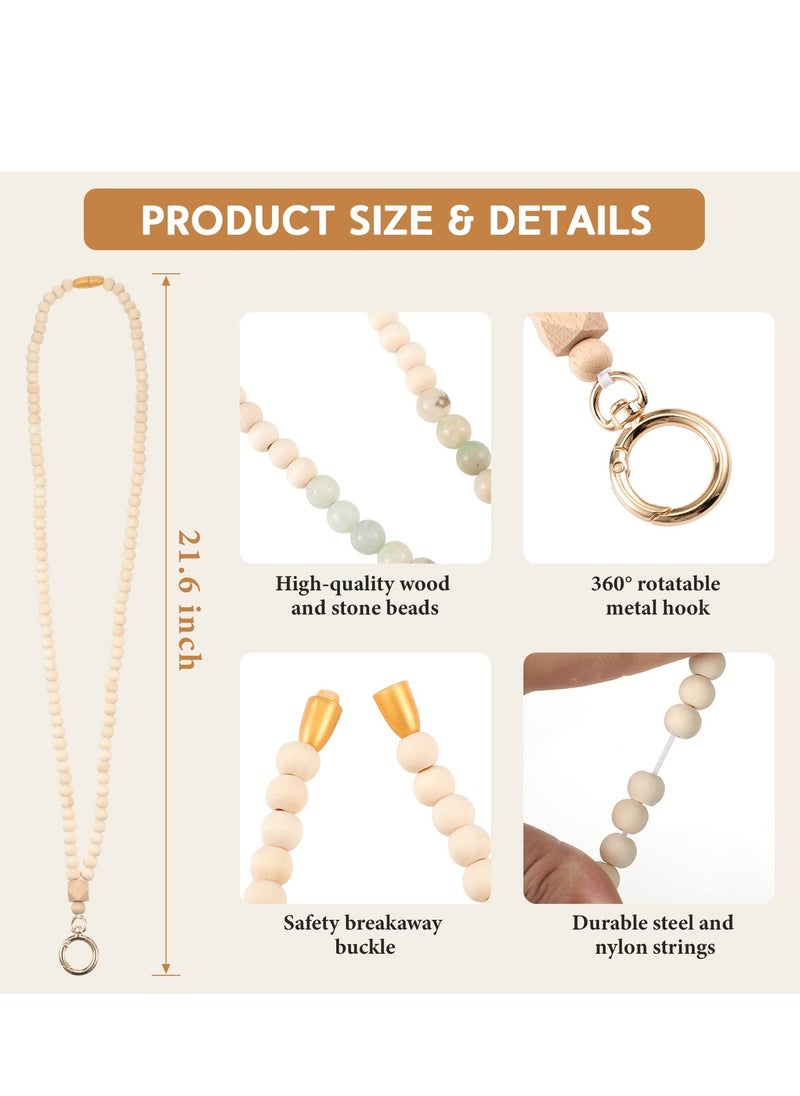 KASTWAVE - 6 Pcs Wood Beaded Lanyard for ID Badges and Keys Chain Holder Boho Teacher Breakaway Lanyard Wooden Badge Holder Lanyard Beaded Lanyard Cute Badge Necklace for Women Teacher Nurse Gift, 6 Style - Image 1