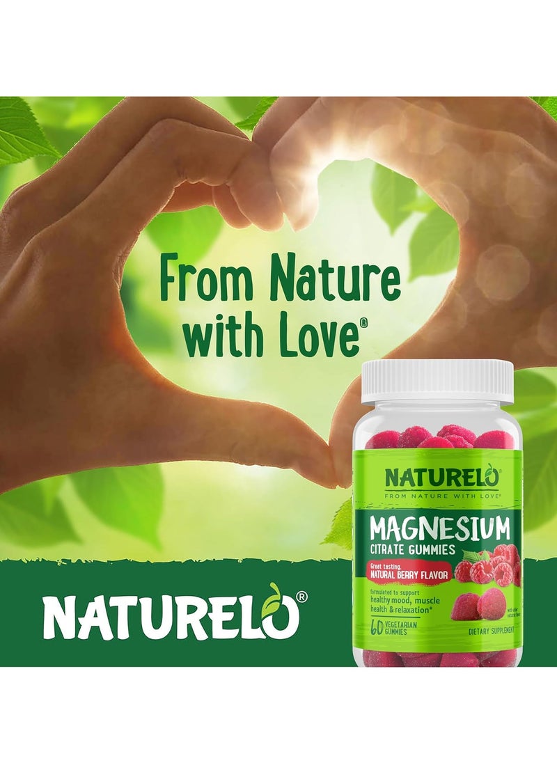 NATURELO حلوى جيلاتينية من سترات المغنيسيوم، نكهة التوت الطبيعية الرائعة، مصممة لدعم الحالة المزاجية الصحية والعضلات والصحة والاسترخاء، مكمل غذائي - 60 حلوى جيلاتينية نباتية  - Image 5