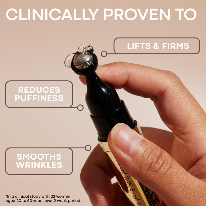 TONYMOLY Intense Care 24K Gold Snail Eye Serum 20ml â€“ Anti-Aging Eye Treatment with Snail Mucin, Hyaluronic Acid & Peptides for Dark Circles, Puffiness, Fine Lines & Firming â€“ 360Â° Roller Applicator - Image 3