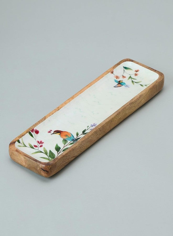 SAAGA Anemone Printed Mango Wood Platter | 16.5 x 4.5 Inch Rectangular Wooden Serving Tray | Decorative Food Serving Board for Snacks Fruits Desserts & Appetizers | Papyrus Finish - Image 2