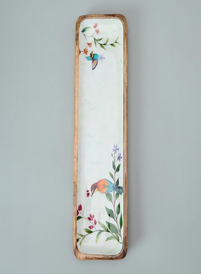 SAAGA Anemone Printed Mango Wood Platter | 16.5 x 4.5 Inch Rectangular Wooden Serving Tray | Decorative Food Serving Board for Snacks Fruits Desserts & Appetizers | Papyrus Finish - Image 4
