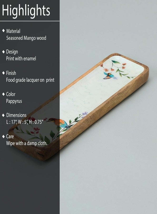 SAAGA Anemone Printed Mango Wood Platter | 16.5 x 4.5 Inch Rectangular Wooden Serving Tray | Decorative Food Serving Board for Snacks Fruits Desserts & Appetizers | Papyrus Finish - Image 5