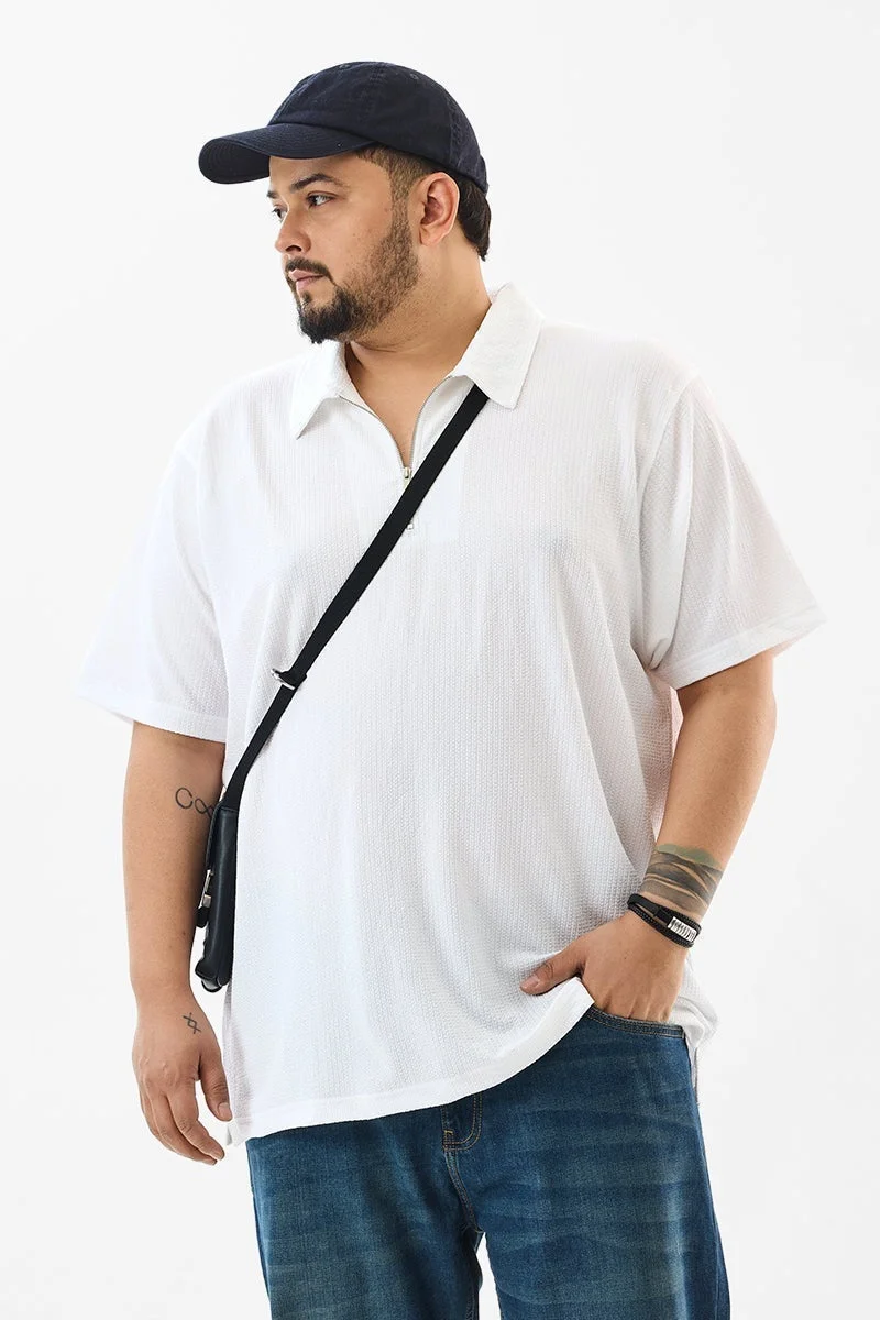 سنيتش Regular Fit Textured White Plus Size Polo T-Shirt
