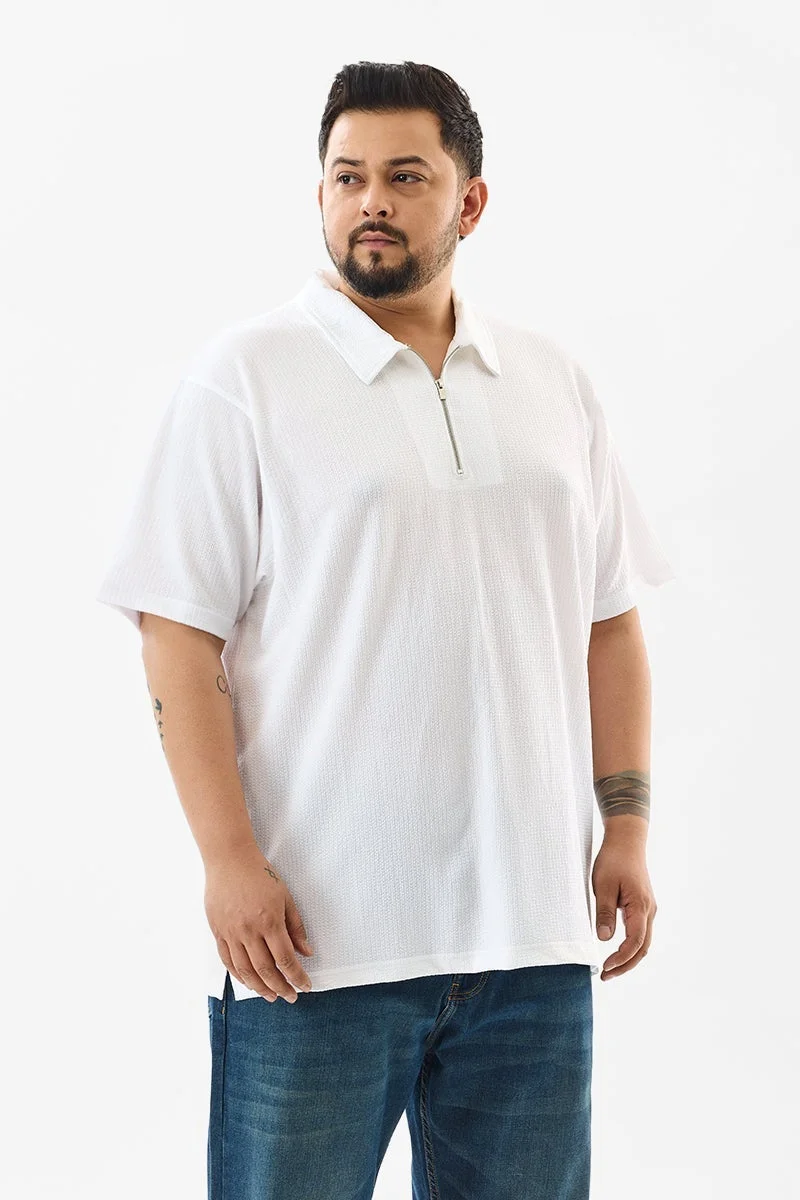 سنيتش Regular Fit Textured White Plus Size Polo T-Shirt