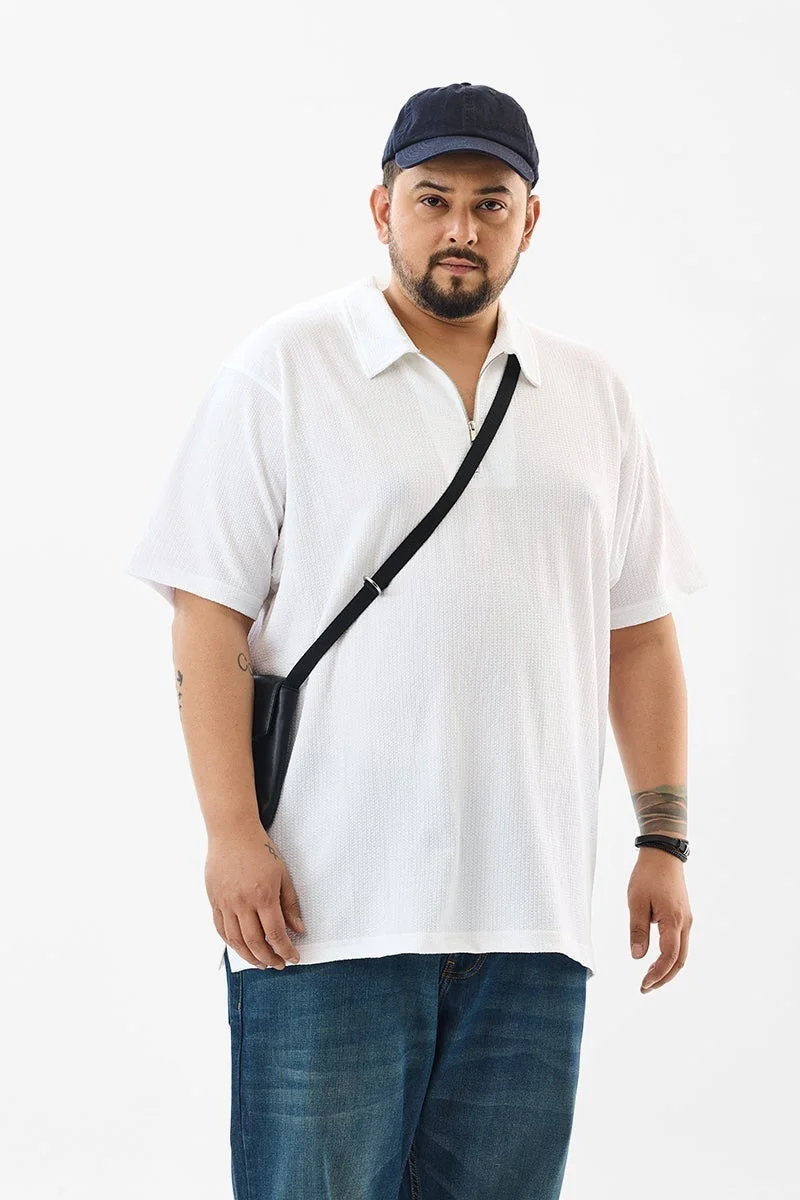 سنيتش Regular Fit Textured White Plus Size Polo T-Shirt
