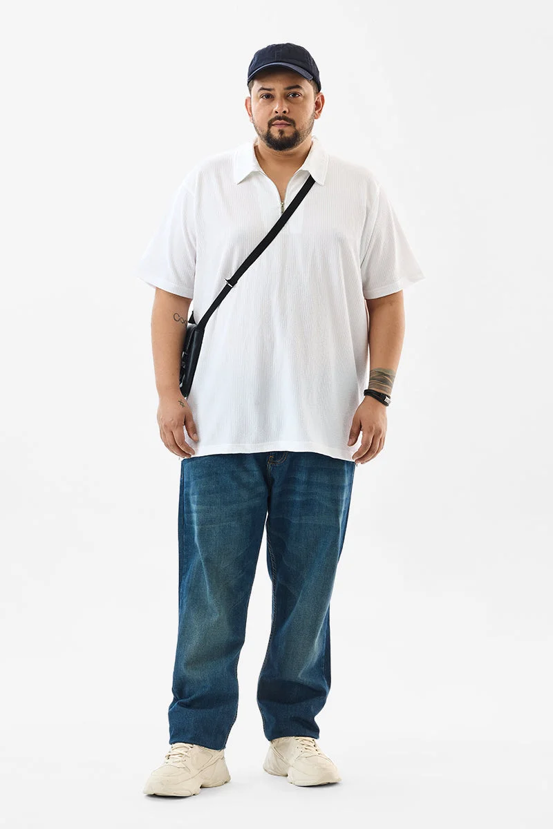 سنيتش Regular Fit Textured White Plus Size Polo T-Shirt