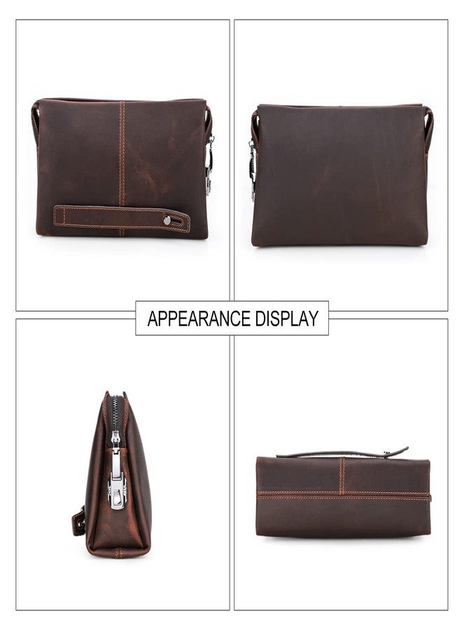 كونتاكتس حقيبة يد جلدية رجالية، حقيبة يد يدوية الصنع، حقيبة معصم، محفظة بقفل برمز، محفظة مضادة للسرقة، حامل هاتف، حقيبة سفر، لون قهوة - Image 5