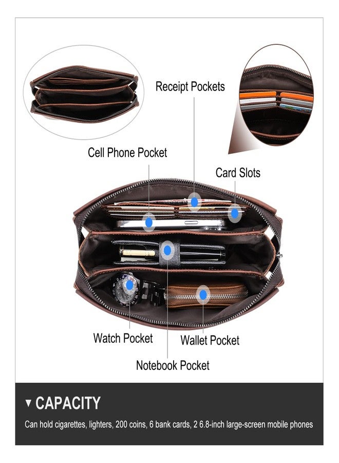 كونتاكتس حقيبة يد جلدية رجالية، حقيبة يد يدوية الصنع، حقيبة معصم، محفظة بقفل برمز، محفظة مضادة للسرقة، حامل هاتف، حقيبة سفر، لون قهوة - Image 4