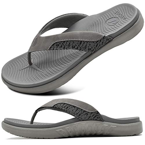 ONCAI Flip Flops for Men, Comfort Orthotic Plantar Fasciitis Beach Sport Athletic Soft Thong Sandals with Yoga Foam Arch Support Grey Size 10 - Image 1