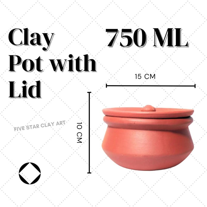 ThinKraft | Terracotta Clay Pot with Lid for Curd, Yogurt Bowl | Mitti Dahi Handi, Earthenware, Brown (750 ML) - Image 3