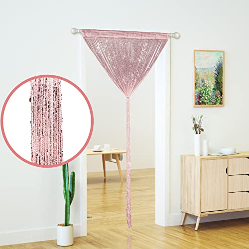 Transcosy 2 PcsString Curtains for Doorways Glitter Beaded Curtains Door Sparkle Beads Curtain Open Closet Laundry Hanging Hippie Glisten Beads Window Girls Panel (Light Pink, 39"×79" in) - Image 2