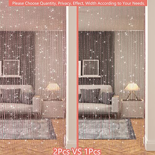 Transcosy 2 PcsString Curtains for Doorways Glitter Beaded Curtains Door Sparkle Beads Curtain Open Closet Laundry Hanging Hippie Glisten Beads Window Girls Panel (Light Pink, 39"×79" in) - Image 3