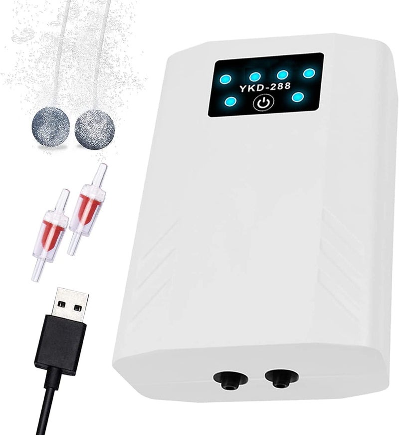Meridian USB Rechargeable Portable Aquarium Air Pump, Dual Outlet Aerator for Fish Tank, 3.2-6.4L/min - Image 1