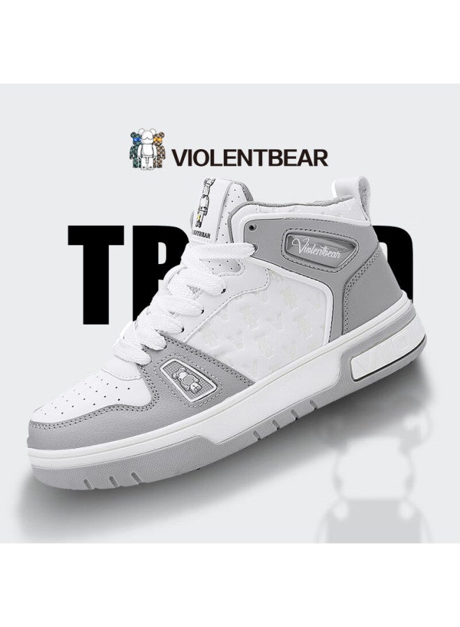 Violentbear Men's Sneakers, Winter New Style, Ultra-warm, Height-increasing, High-top, Light Luxury Cowhide, Aesthetically Pleasing Casual Shoes, Sports Shoes