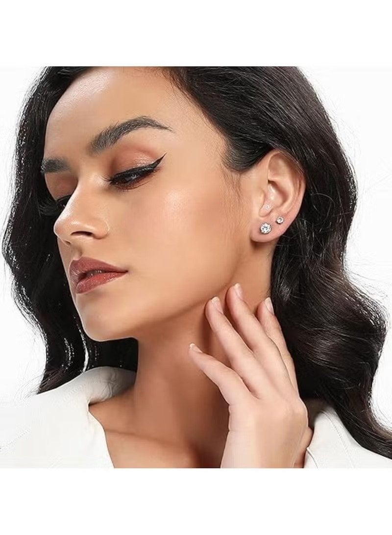 Huitich 5-Pair Silver Color-Plated Cubic Zirconia Stud Earrings Set – Multiple Sizes - Image 4