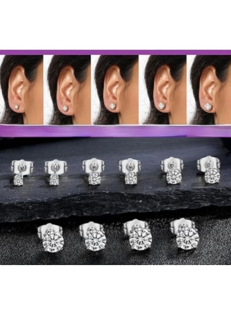 Huitich 5-Pair Silver Color-Plated Cubic Zirconia Stud Earrings Set – Multiple Sizes - Image 3